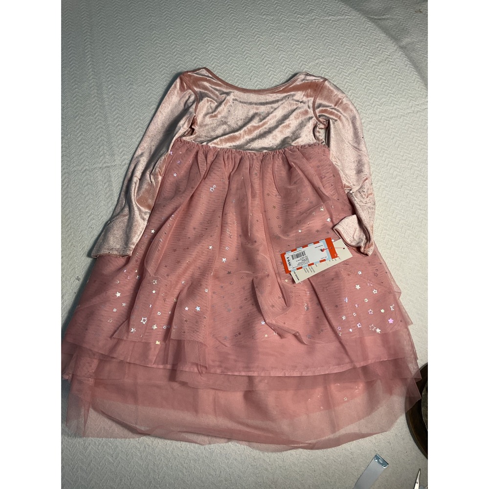 Cat & Jack Girls Pink Velvet Star Tulle Layered Dress Size S 6 6X NWT